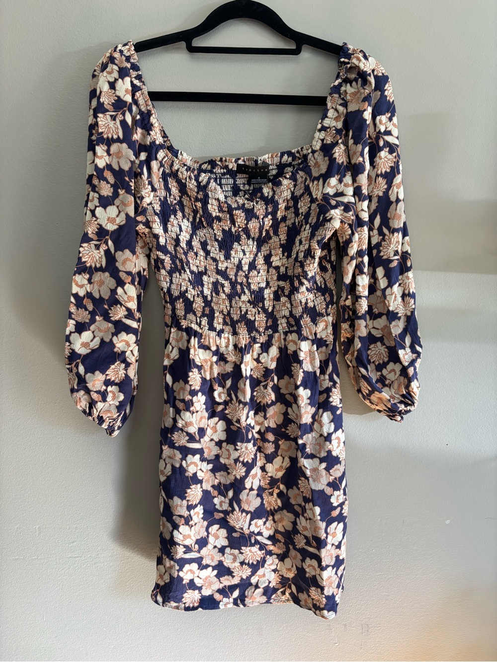 Sanctuary Navy Floral Smocked Off-Shoulder Dress